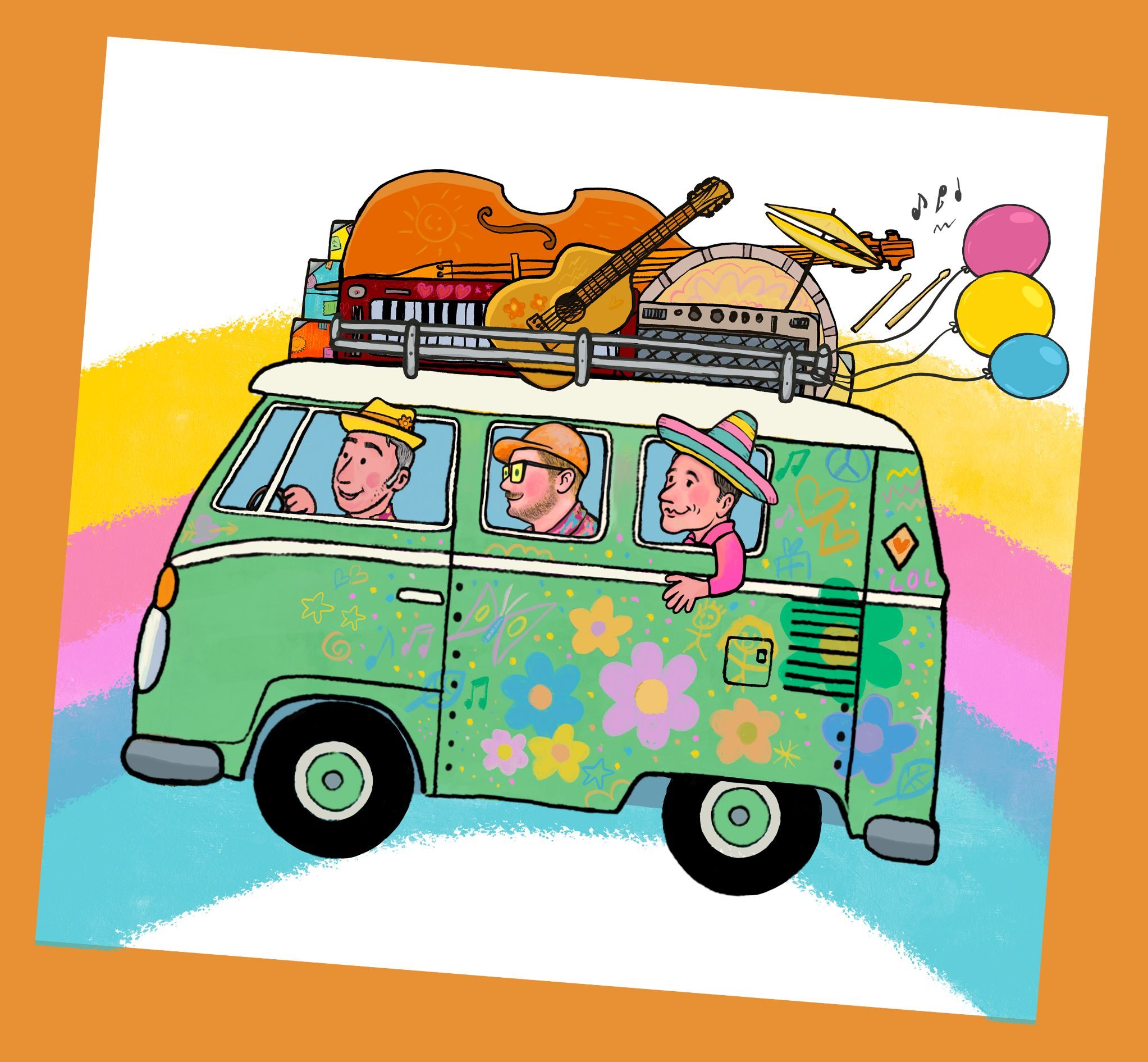 Logo Camion Vert, camion illustré avec instruments de musique